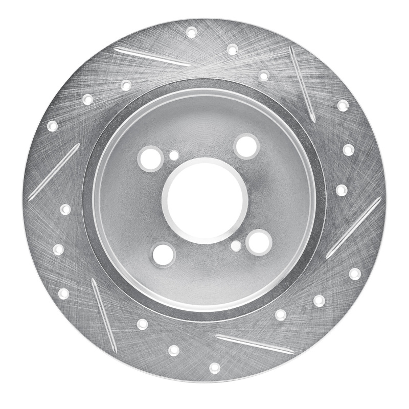 Toyota Yaris Brake Rotor (1) - Rear Left - R1 Concepts - Drilled & Slotted - Silver - `12-`18